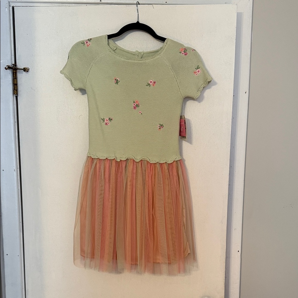 Rare Editions Mint and Coral Floral Dress
